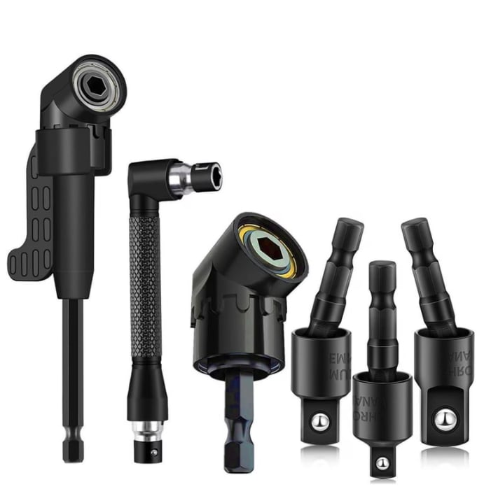 🔥LAST DAY 49% OFF - 🛠️6Pcs Right Angle Drill Attachment Set with 105° Angle Drill Adapter and Impact Grade Socket Adapter