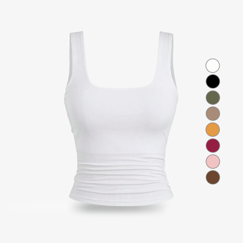 Built-in Bra Ribbed Round Neck Tank Top